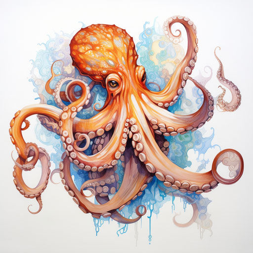 Watercolor octopus painting on white background