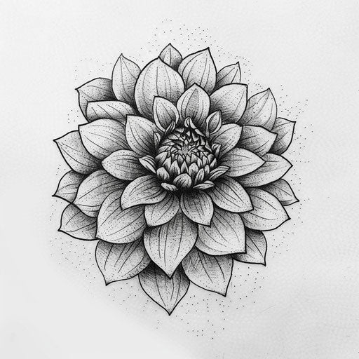 Bold dahlia tattoo sketch with stippling
