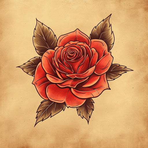 Vintage tattoo sketch of a red rose with sepia tones