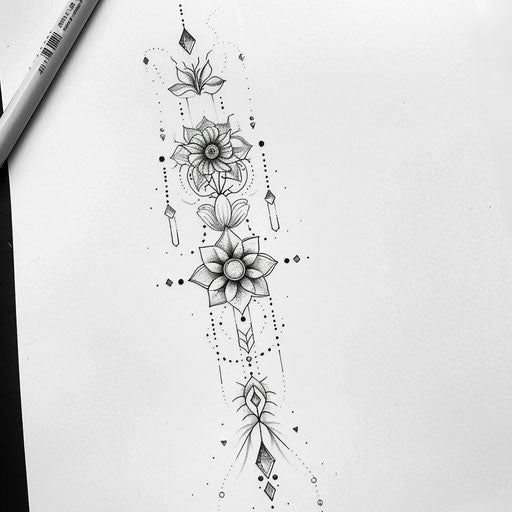 Minimalist lace tattoo sketch with clean lines and geometric patterns