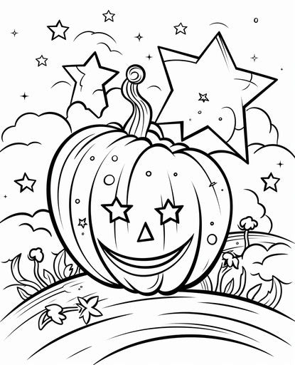 Pumpkin with star coloring pages, imaginative artistic style