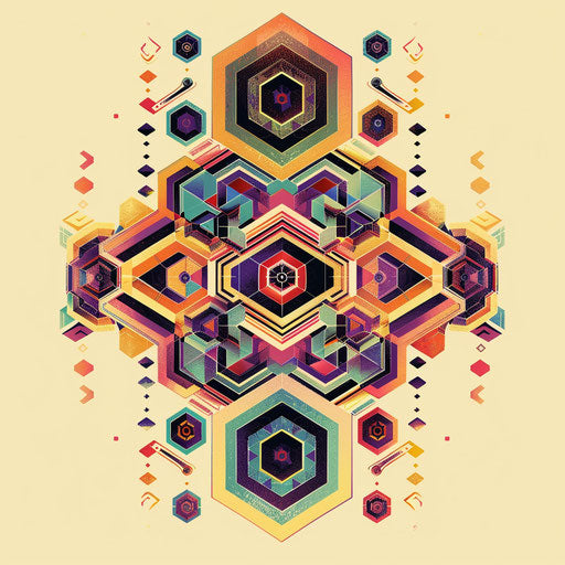 Vibrant beehive pattern formed by colorful hexagons
