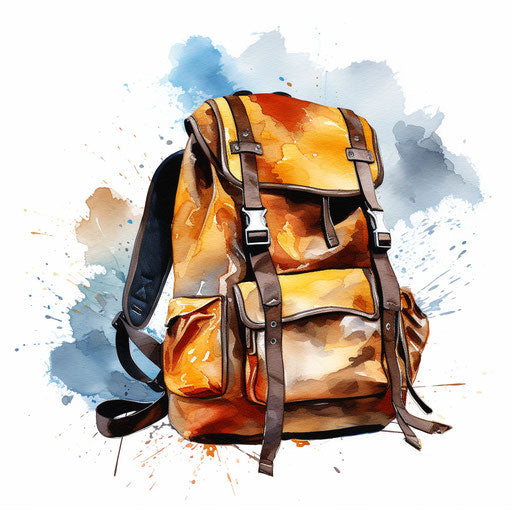 Backpack in Oil painting style on white background