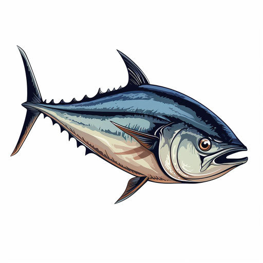 Tuna illustration in the style of Chiaroscuro Art, on white background