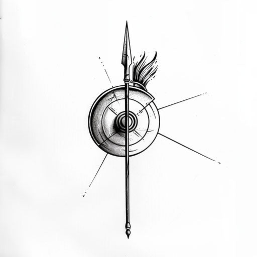 Minimalist Roman spear and shield tattoo