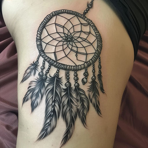 Dreamcatcher tattoo with feathers and beads