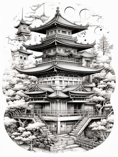 Contemporary ink Japanese Buddhist temple