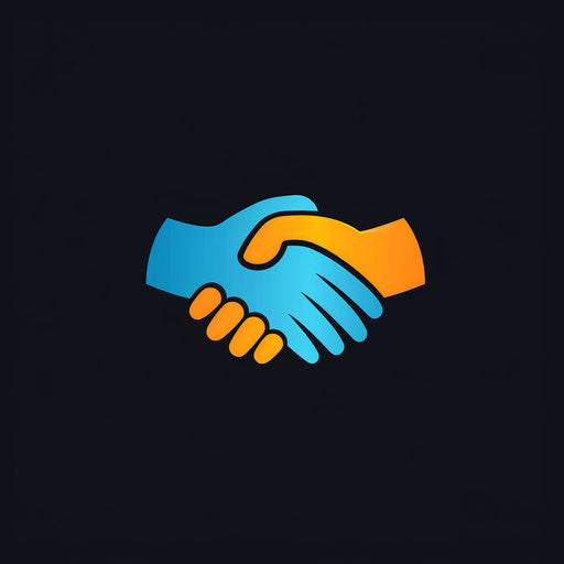Stylized handshake logo for partnership and trust.