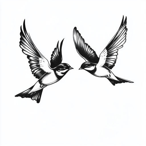 Cute couple tattoo design with birds in flight