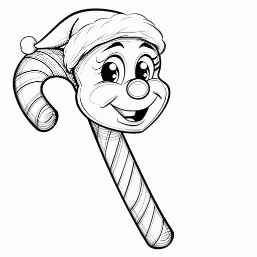 Smiling candy cane with Santa hat, whimsical cartoon