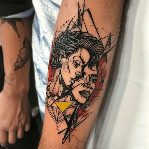 Mother son tattoos with bold outlines