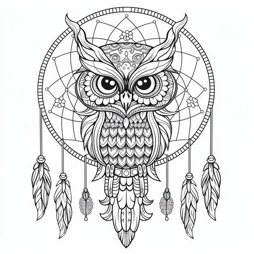 Black and white owl in a dream catcher