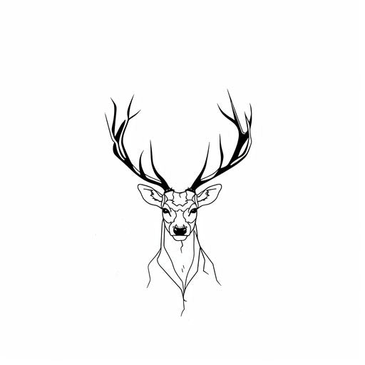 Minimalist deer tattoo design, outlined in black ink, on white background