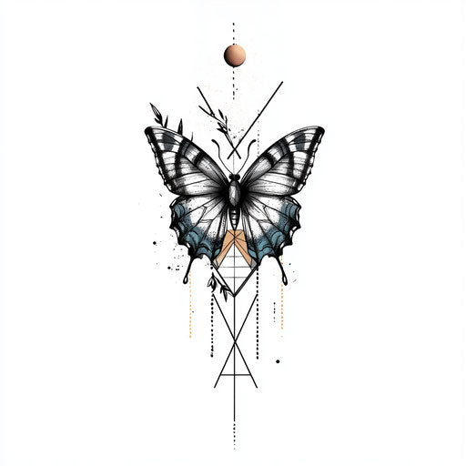 Geometric butterfly tattoo on upper arm for women