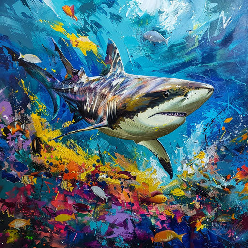 Bull shark soaring in the ocean with vibrant marine life