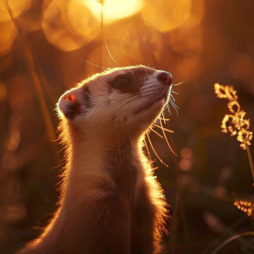 Ferret in golden twilight in the style of Vincent Munier