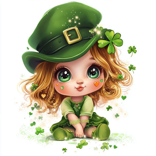 St. Patrick's Day baby girl, clipart on white background with margins