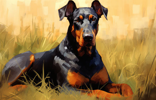 The doberman in the grass, light orange and dark black style