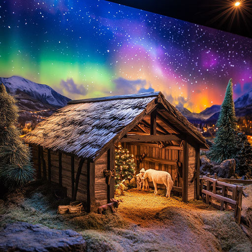 Nativity scene under the northern lights