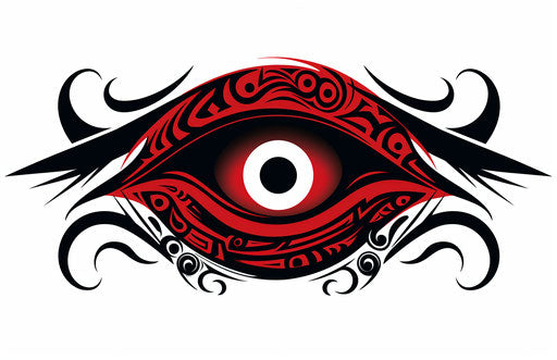 Tribal tattoo design in Maori art style, shiny eyes