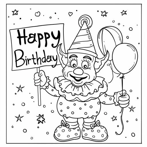 Clown holding a birthday sign