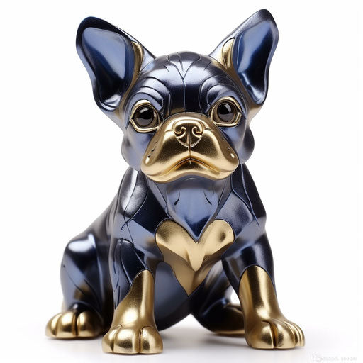 Adorable baby French bulldog puppy in dark silver and blue style