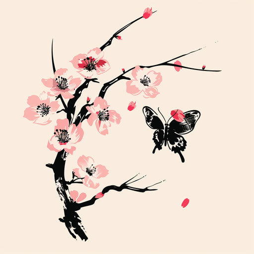 Cherry blossom tree and butterfly vector