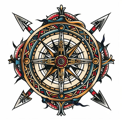 Sketch of traditional tattoo of a Viking compass