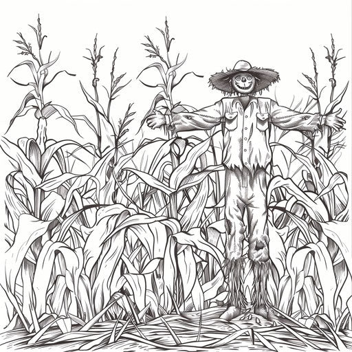 Cornfield with scarecrow among tall plants