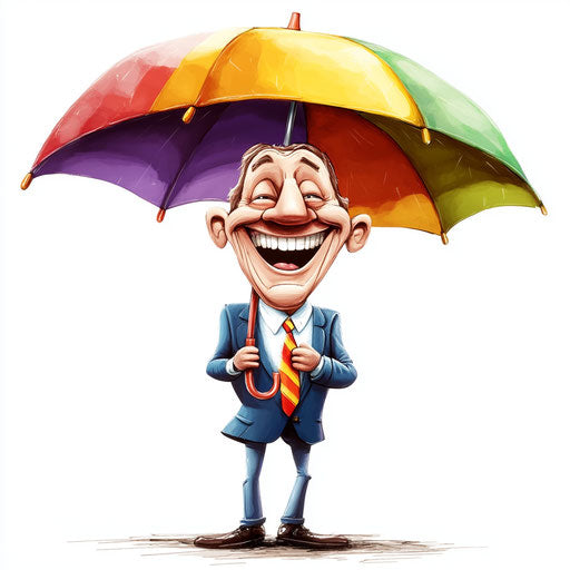 Humorous caricature of an umbrella with human characteristics