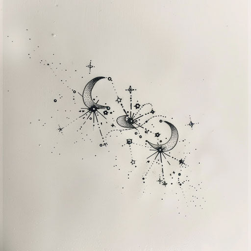 Bold flat tattoo sketch of the Aquarius constellation with dramatic, high contrast star points