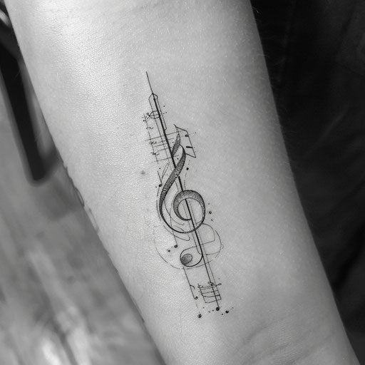 Flat tattoo sketch of a single line morphing into a musical clef