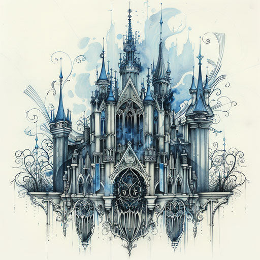 Elegant tattoo of gothic castle with intricate windows and spires