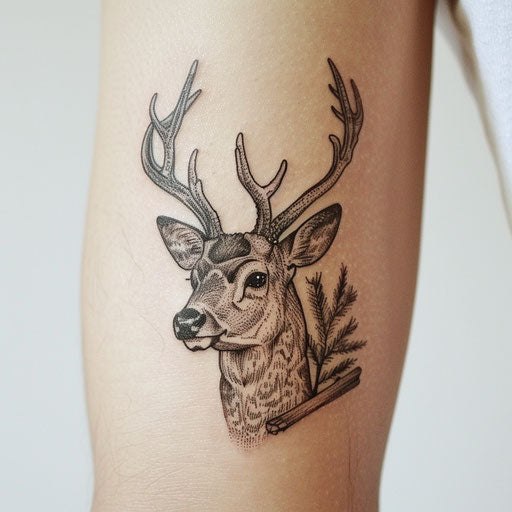 Vintage woodcut deer tattoo with rustic charm