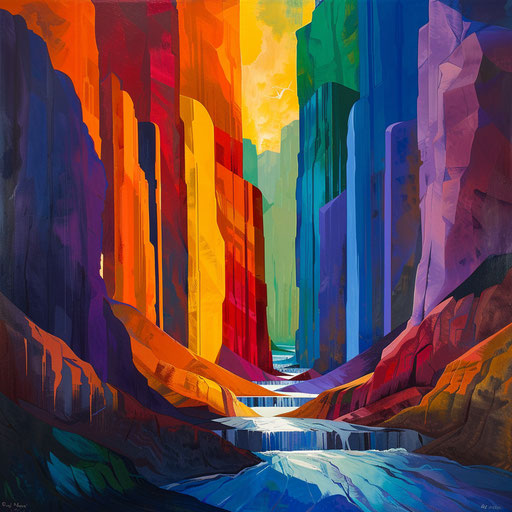 Angel Falls with bold shapes and vibrant colors