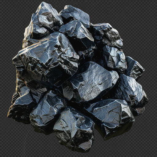 Coal clipart with light blue background in photo realistic style