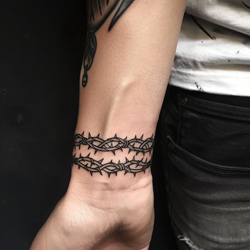 Bold sketch of flat tattoo wrist band with barbed wire details