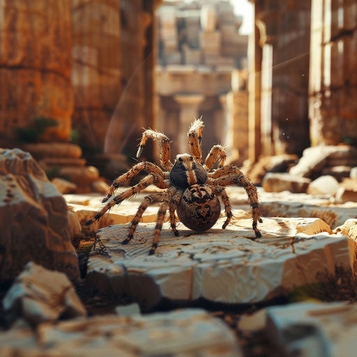 Adorable spider exploring ancient ruins