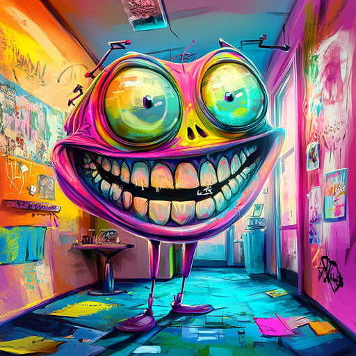 Humorous caricature of a room with human characteristics