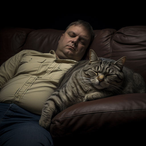 An American cat sleeps on a couch with its owner