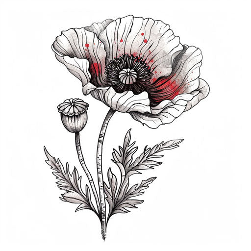 Vintage-inspired poppy tattoo drawing
