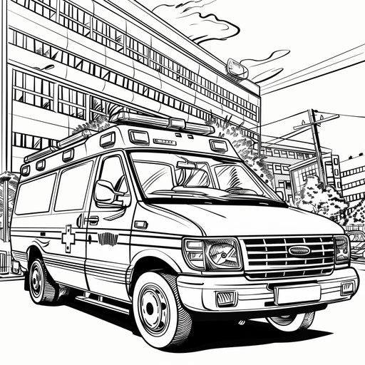 Ambulance in front of hospital, paramedics ready to assist