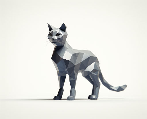 Grey cat walking on white, dark maroon and light indigo style