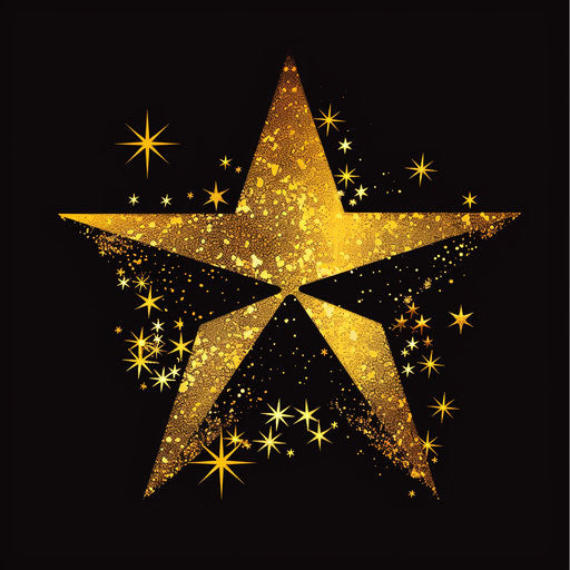 Shimmering gold star on black backdrop