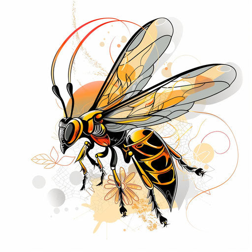 Elegant sketch of a wasp with flowing lines and subtle gradients