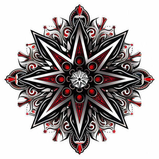 Russian star in bold tattoo style flat artwork with clipart sketch