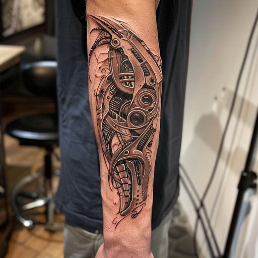 Cool tattoos for men with a biomechanical arm