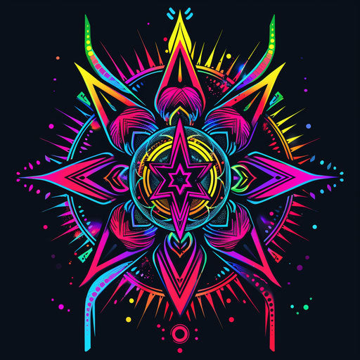 Chaotic symbol in vivid neon colors, clipart tattoo sketch