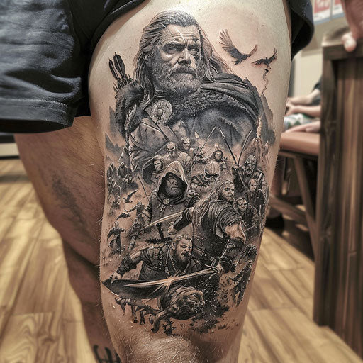 Thigh tattoos for men with epic battles and warriors