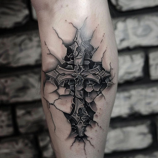 Gothic-style strength cross with detailed stonework and shadows